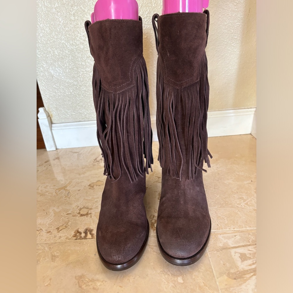 Lucky Brand brown leather fringed boots